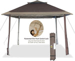 CROWN SHADES 13x13 Canopy Pop up Gazebo Yard Gazebo Canopy, Patented One Push Tent Canopy with Full Auto Awnings, Two Tiered Vented Top, Wheeled Carry Bag, 4 Ropes & Upgrade Stakes, Beige & Coffee